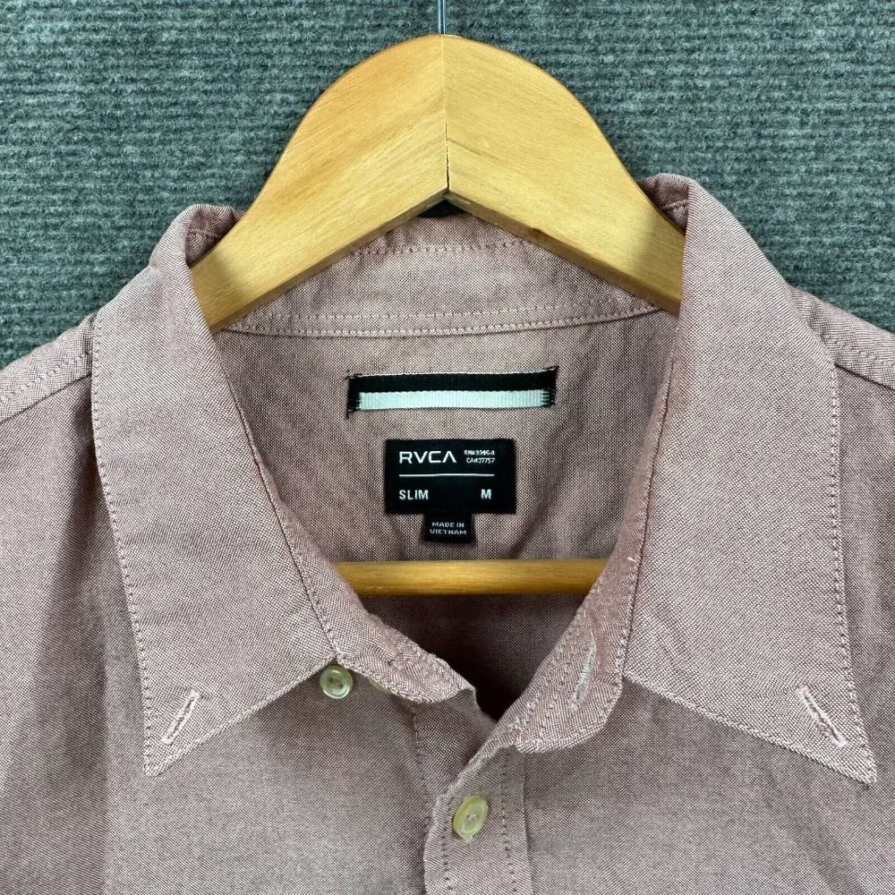 RVCA Men's Casual Button Up Shirt Pink Short Sleeve Slim Fit Size Medium M - Picture 3 of 8